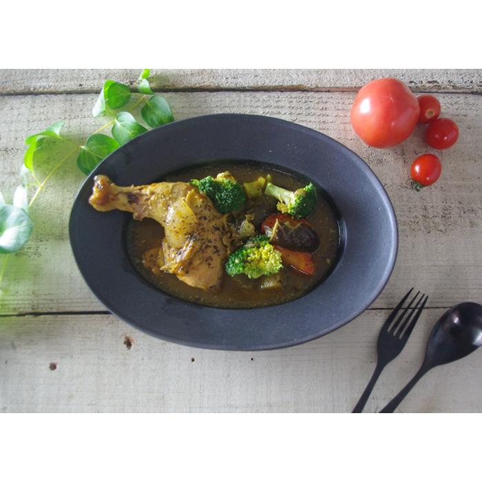 リム皿 楕円(大) ブロンズ黒マット 益子焼 リムプレート ナチュラル