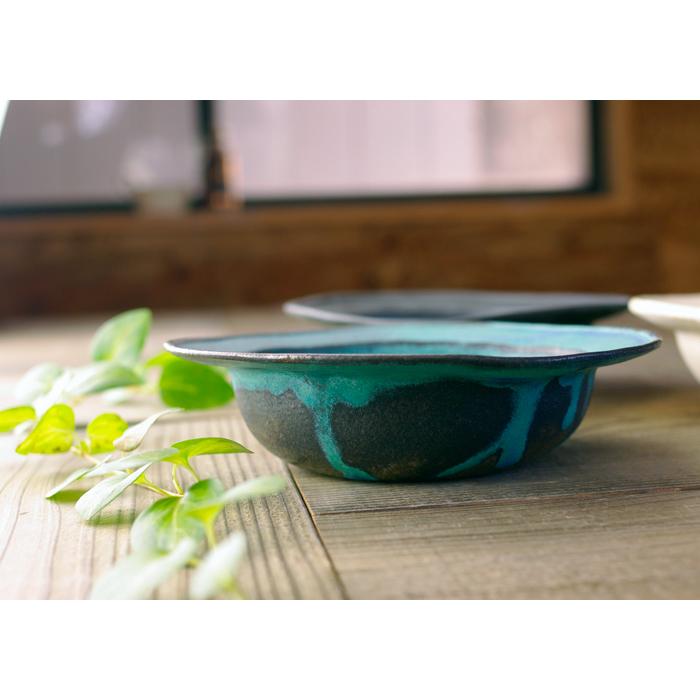 益子焼 リム鉢 シャビーターコイズ わかさま陶芸 やさしい器シリーズ