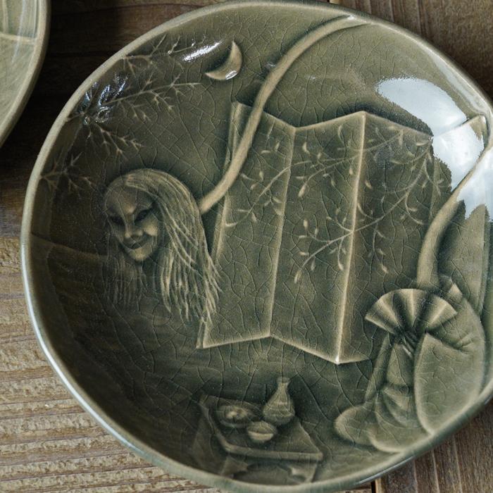 益子焼 ろくろ首の小皿 【グレー/女】妖怪シリーズ わかさま陶芸 取り