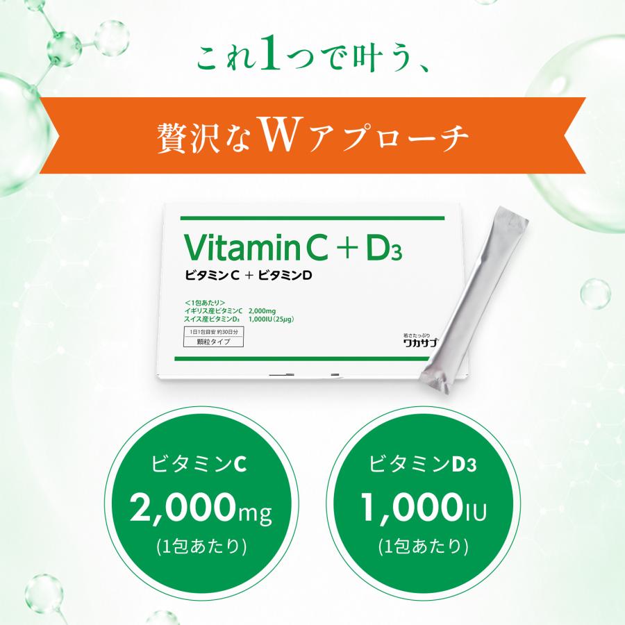 ワカサプリ 公式 ビタミンC＋D 30包（約1ヶ月分） 粉末 サプリ