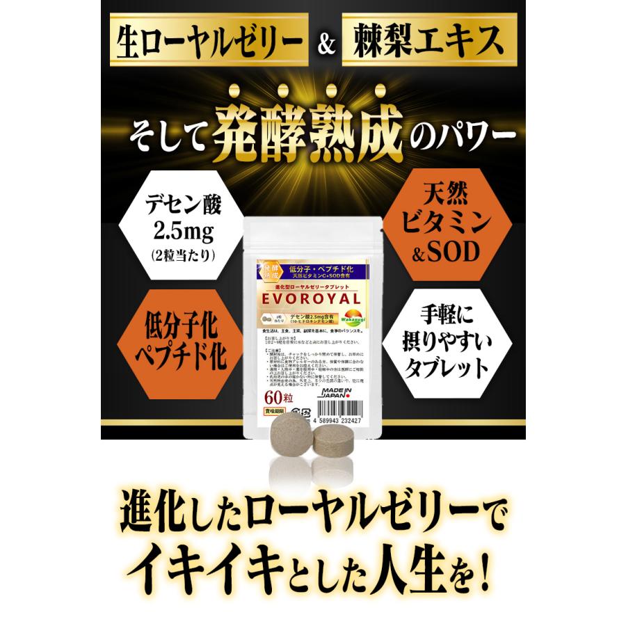 SOD含有 低分子 ペプチド化 高品質ローヤルゼリー EVOROYAL 60粒 3袋
