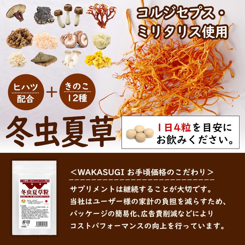 Ｗ冬虫夏草粒 60粒 2袋セット計120粒　1日4粒30日分 価値あるコルジセピン高含有の冬虫夏草に12種のきのこ ヒハツ配合｜wakasugi2012｜11