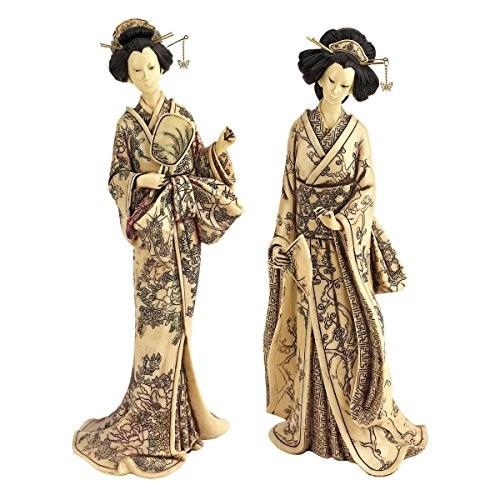 Design Toscano 2-Piece Japanese Okimono Geisha Statue Set インチ Faux Ivory キッチン、日用品、文具-その他キッチン、日用品、文具