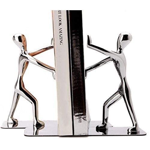 Fasmov Heavy DutyステンレススチールManブックエンドNonskidブックエンドアートBookend、1ペア