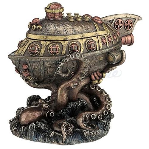 スチームパンク潜水艦vs。Octopus TrinketボックスStatue