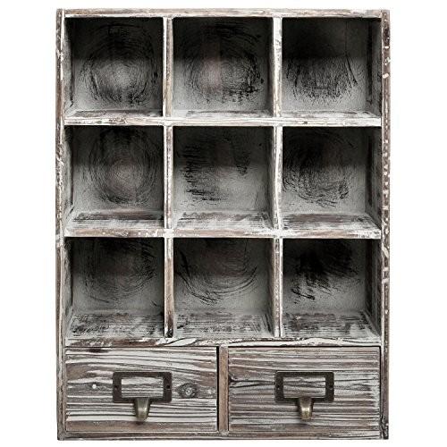 【希少品】 素朴な木製シャドウボックス/壁マウント9カディストレージラック引き出し2つ付き＆ラベルホルダー L ブラ 【Q1909612457】(12100円)