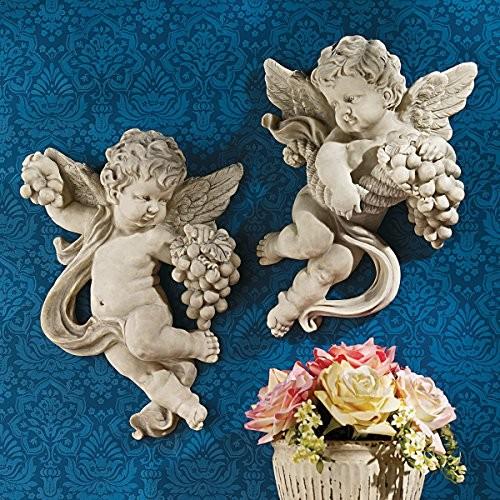 収穫を喜ぶケルビム（子どもの天使）壁彫刻 彫像/ Design Toscano Cherub Harvest Wall Sculptures， Full