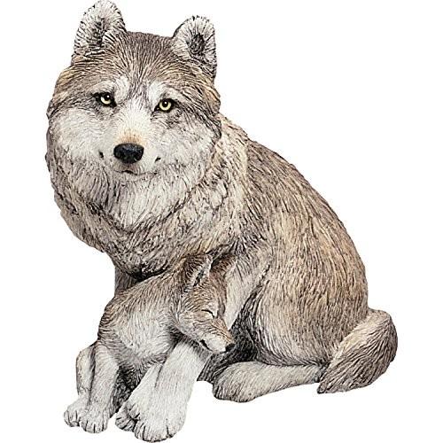 Sandicast Forever Friends Gray Wolf and Pup Sculpture, Sitting by Sandicast