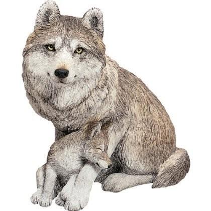 Sandicast Forever Friends Gray Wolf and Pup Sculpture, Sitting by Sandicastの画像