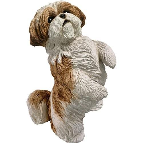 Sandicast Original Size Gold and White Shih Tzu Sculpture， Sitting Pretty