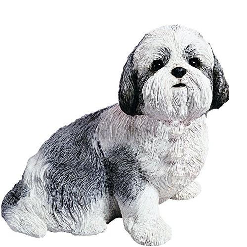 Sandicast Silver and White Shih Tzu Sculpture， Sitting， Life Size by Sandicast