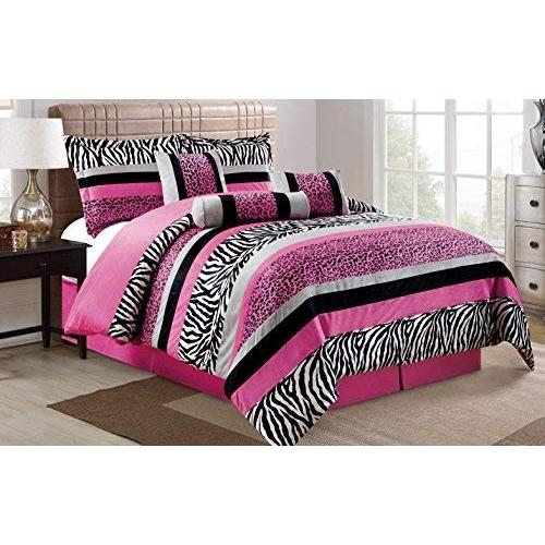 グランド リネン Grand Linen 7 Piece Oversize HOT PINK Black White Zebra Leopard Micro Fur Comforte