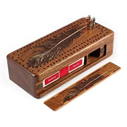 ミッタークラフト Mitercraft Feather Engraved Wooden Cribbage Board with Quality Metal Pegs and Dec