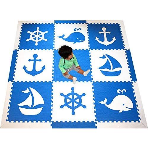 SoftTiles SoftTiles Nautical Ocean Theme Kids Interlocking Foam Playmat With Sloped Edge Pieces La