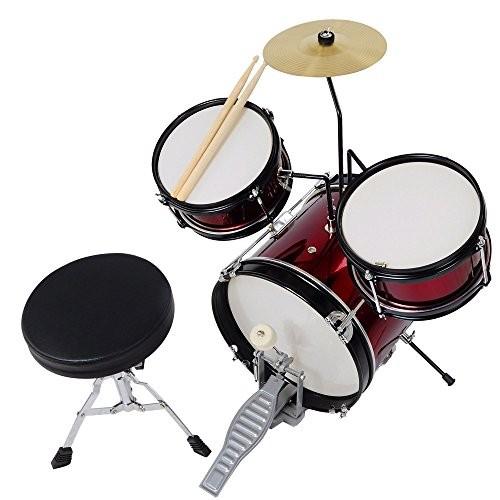 AW AW 3pcs Junior Kids Child Drum Set Kit Sticks Throne Cymbal Bass Snare Girl Red AW-DRM000015