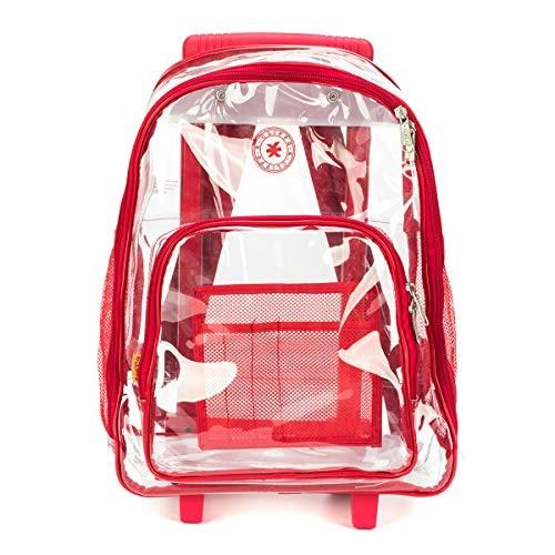 ケイクリフ K-Cliffs Rolling Clear Backpack Heavy Duty See Through Daypack School Bookbag with Wheeの画像