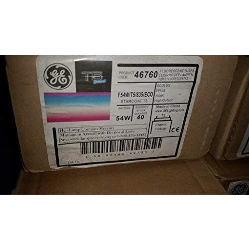 (Case of 40) F54W / T5 / 835 / ECO - 4 ft. - 54 Watt - T5 High Output - 3500K - GE 46760 by GE Lig