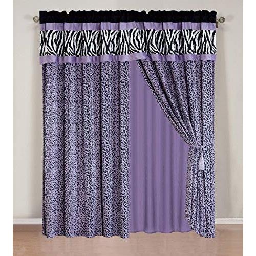 グランド リネン Grand Linen 4 Piece Rod Pocketed Light PURPLE Black White Zebra Leopard Micro Fur