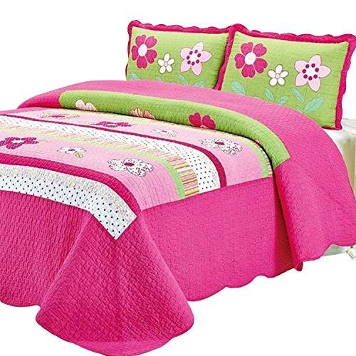 Brandream Brandream Pink Floral Bed Quilt Set Kids Bedding Set Queen Size