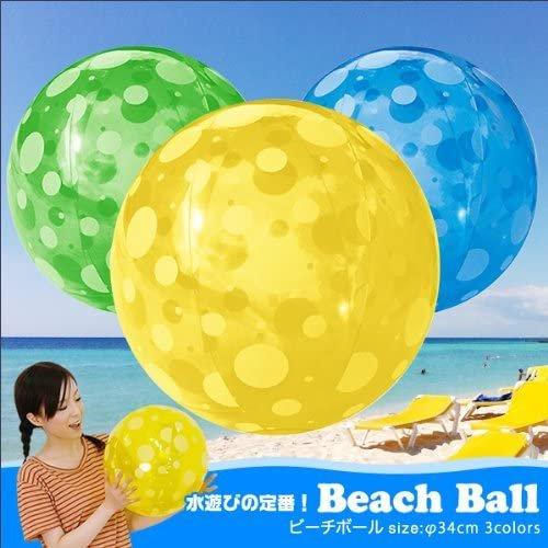FIELDOOR ビーチボール 34cm グリーン (水玉模様)の画像