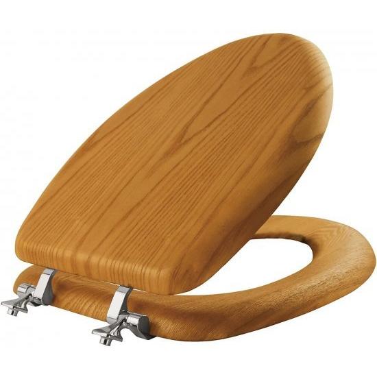 Bemis Elongated Toilet Seat Elongated Oak Chrome Hinges by Ace Trading-Bemis 2