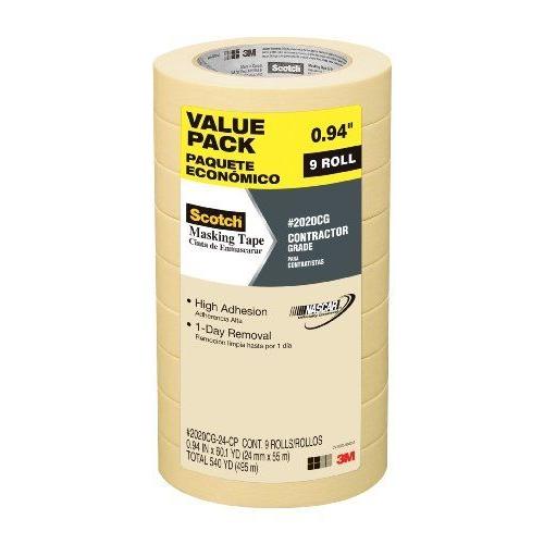 3M Scotch Masking Tape Contractor Grade .94-Inch by 60.1-Yard 9-Roll