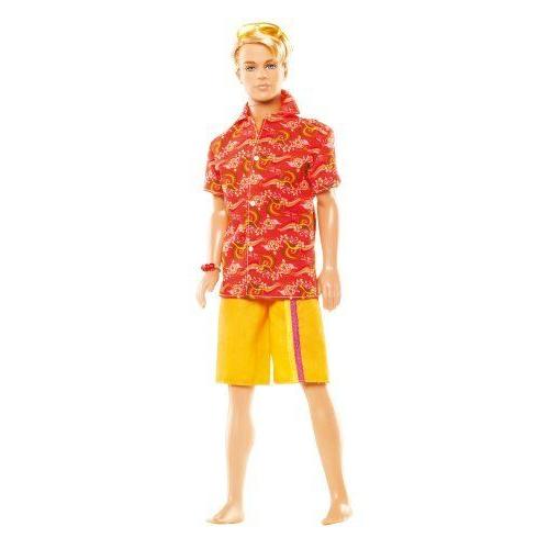 Barbie バービー Surf's Up Beach 12 Inch Doll - Ken in Hawaian Orange Shirt and Yellow Trunks with