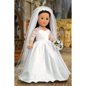 Princess Kate Royal Wedding Dress with White Leather Shoes and Tulle Veil; fits 18 inch American G