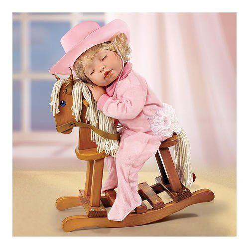 Stella Kuleva Ridin' To Dreamland Collectible Little Girl Doll With Wooden Rocking Horse by Ashton