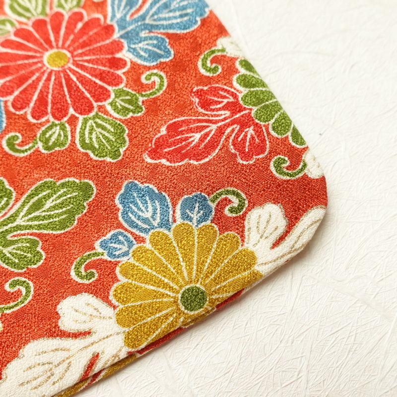 中古 小紋 良品 金彩 総柄 正絹 花柄 菊 菊菱 袷仕立て 赤・朱 : 和 