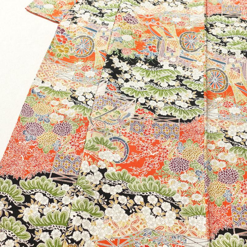 中古 小紋 良品 縮緬 総柄 正絹 古典柄 袷仕立て 多色使い : 和ころも 