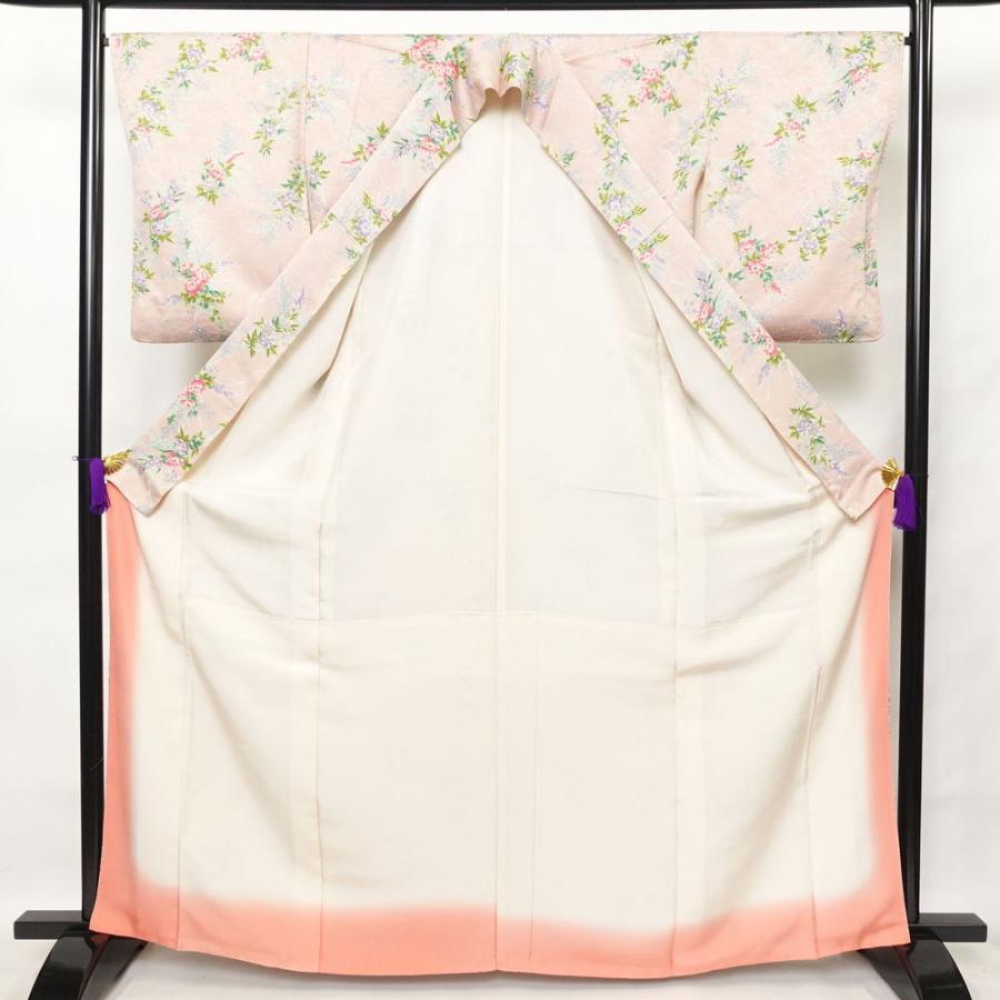中古 小紋 総柄 正絹 花柄 袷仕立て 身丈164cm 裄丈66.5cm 金彩 ピンク_2