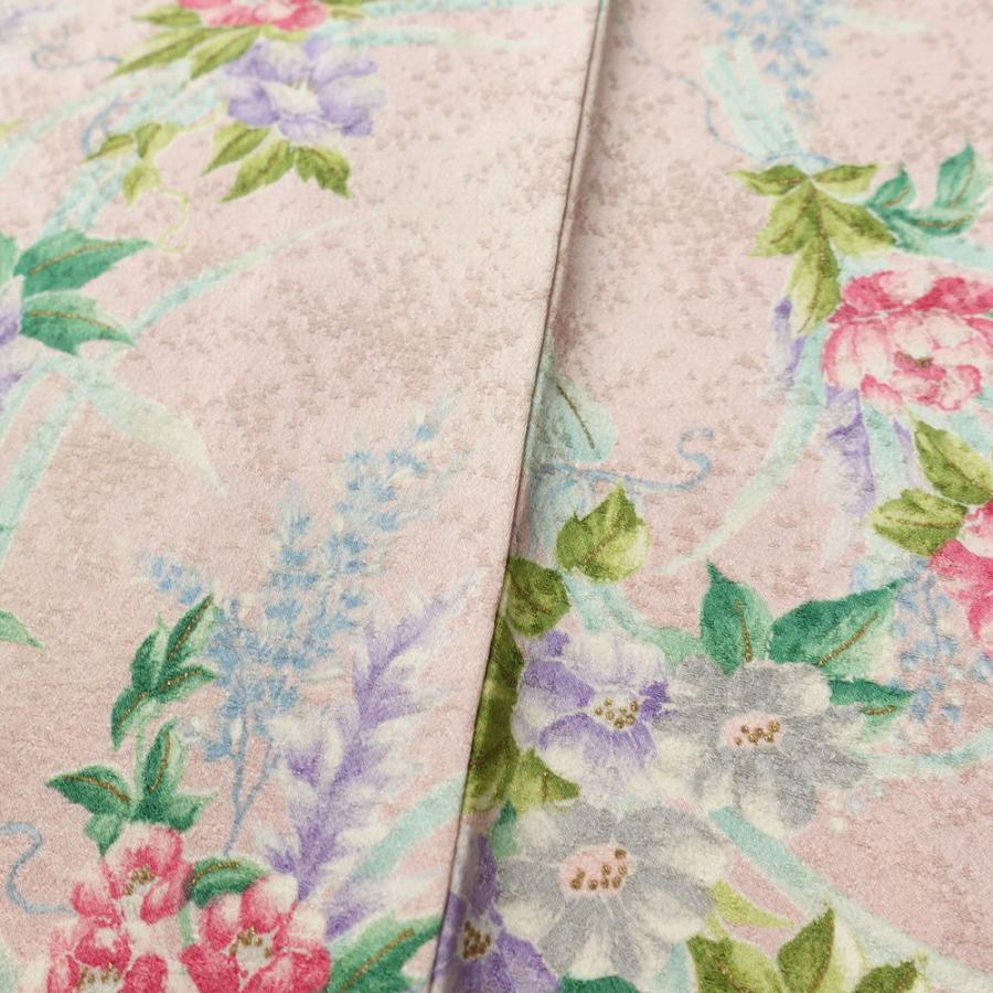 中古 小紋 総柄 正絹 花柄 袷仕立て 身丈164cm 裄丈66.5cm 金彩 ピンク_7
