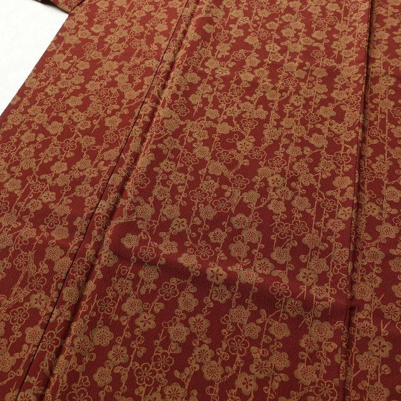 中古 小紋 縮緬 総柄 ポリエステル 花柄 袷仕立て 身丈157.5cm 裄丈63.5cm 小紋着物 小豆・エンジ_4