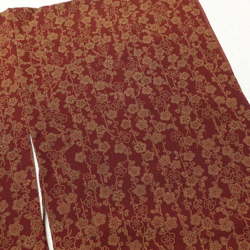 中古 小紋 縮緬 総柄 ポリエステル 花柄 袷仕立て 身丈157.5cm 裄丈63.5cm 小紋着物 小豆・エンジ_9