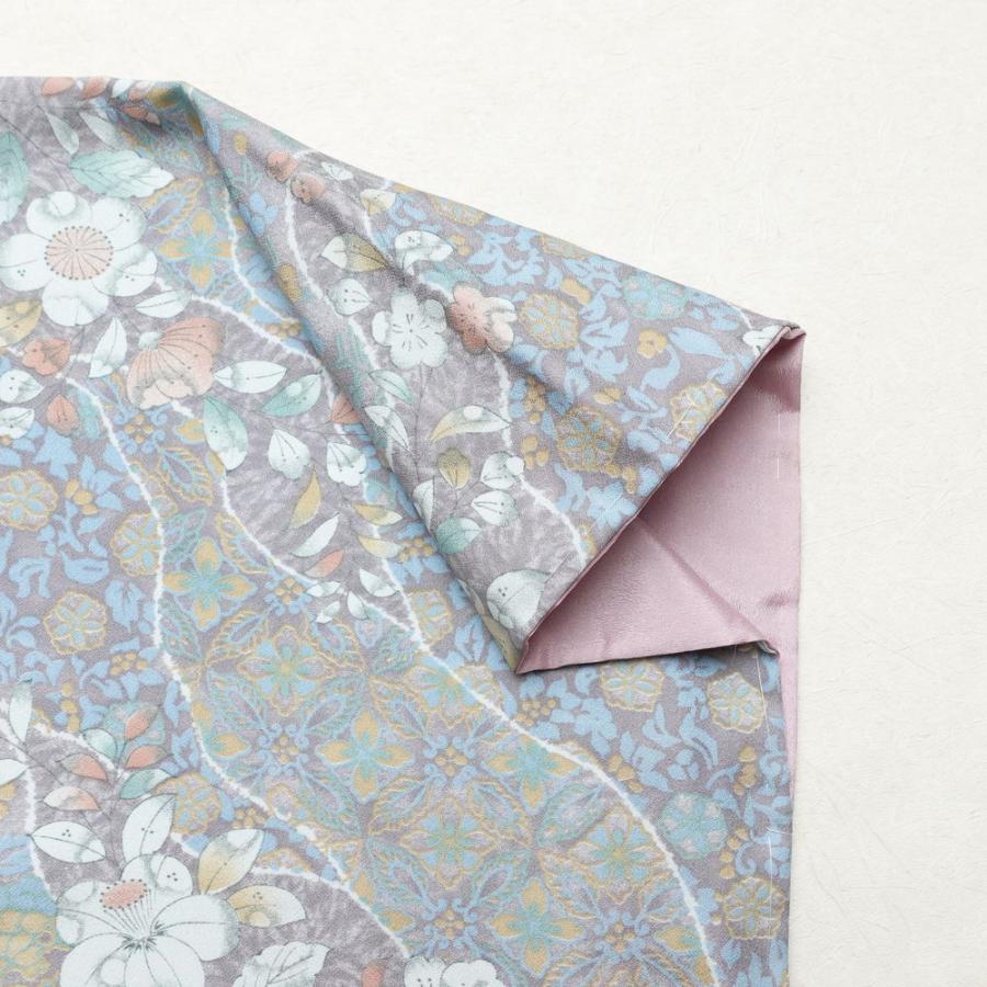 中古 小紋 しつけ糸付き ポリエステル 花柄 袷仕立て 身丈159cm 裄丈