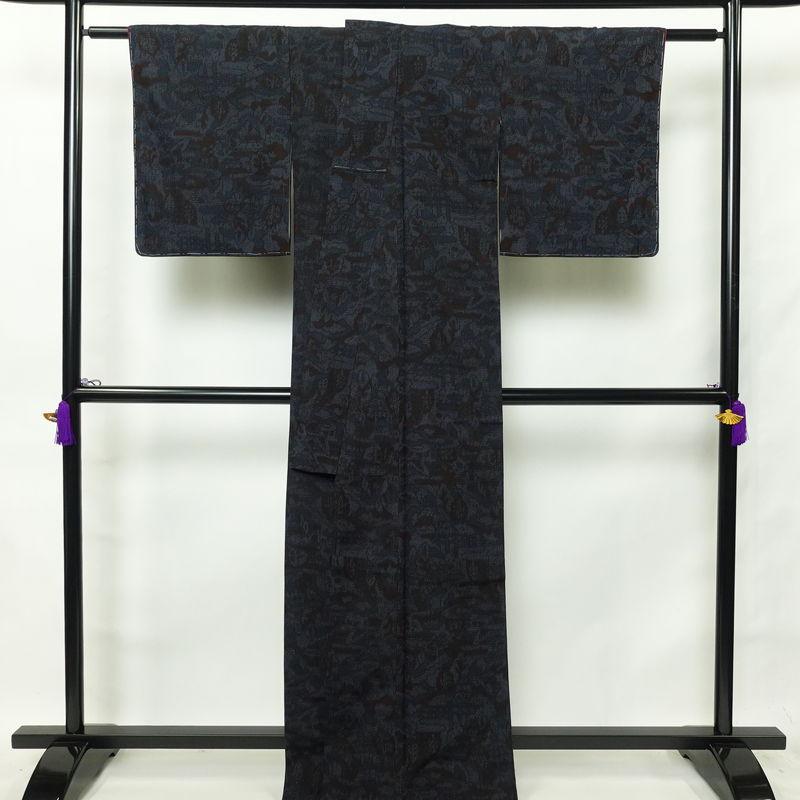 中古 結城紬 良品 証紙あり しつけ糸付き 正絹 幾何学柄・抽象柄 袷 