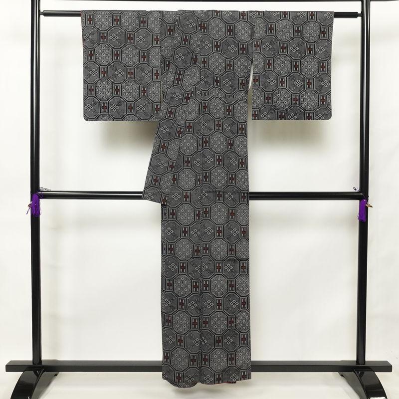 中古 紬 良品 正絹 幾何学柄・抽象柄 袷仕立て 身丈155.5cm 裄丈