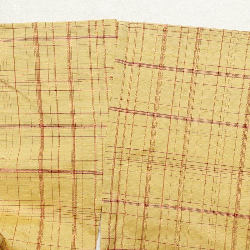中古 紬 良品 しつけ糸付き 正絹 チェック・格子柄 袷仕立て 身丈174cm 裄丈69.5cm 紬着物 黄・黄土色_19