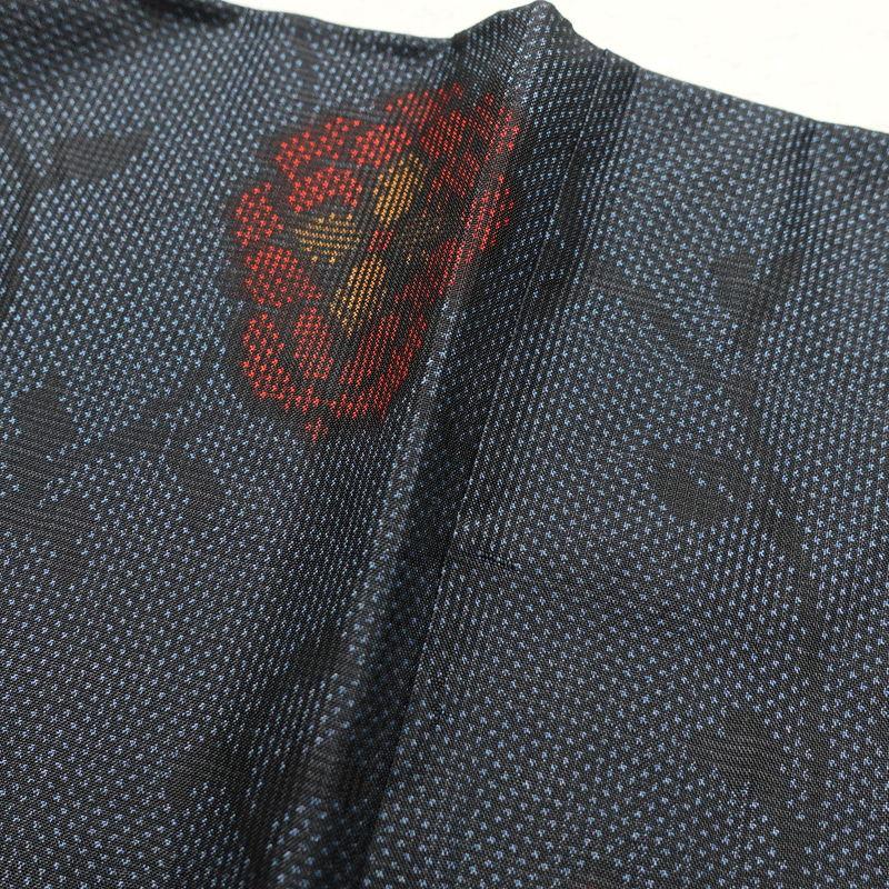 中古 大島紬 良品 証紙あり しつけ糸付き 正絹 花柄 袷仕立て 青・紺