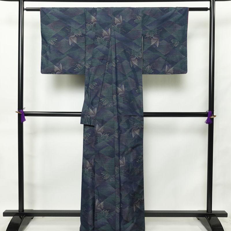 本場奄美 大島紬 着物 紺 蝶