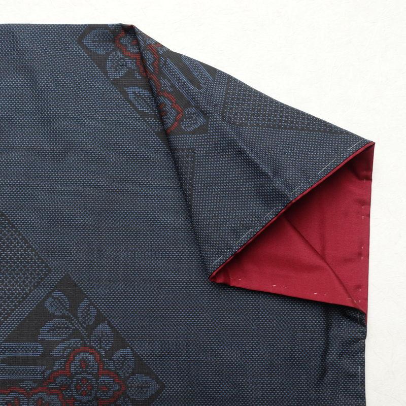 中古 本場大島紬 証紙あり 正絹 花柄 袷仕立て 身丈162cm 裄丈65cm 一部しつけ糸付き 青・紺_10