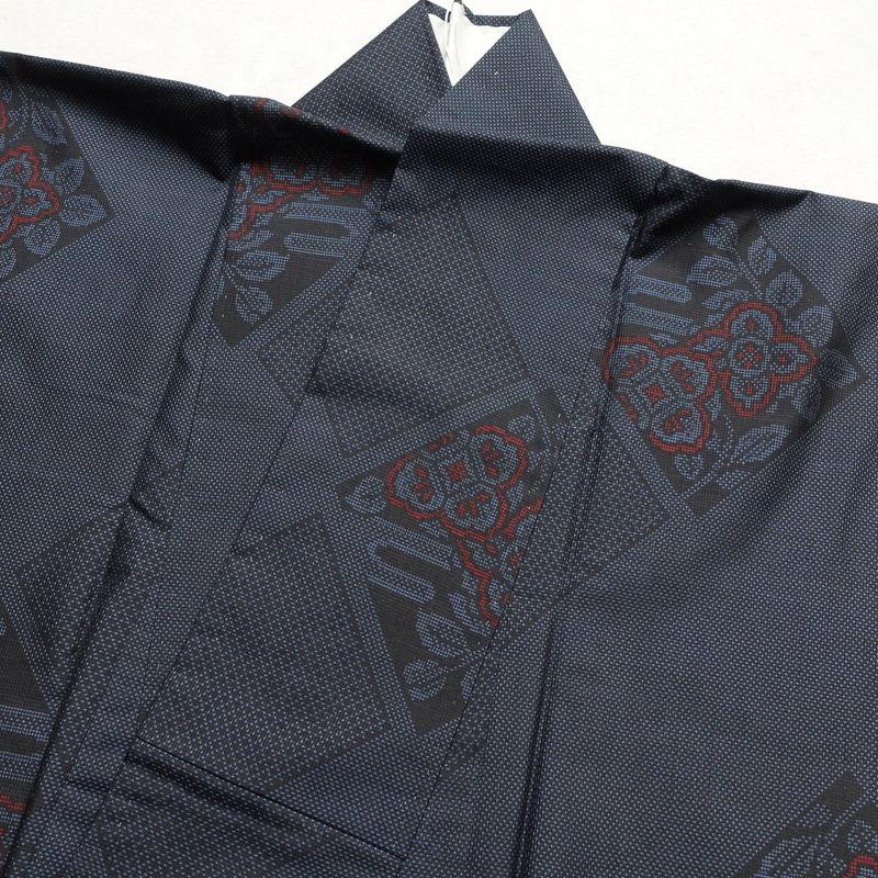 中古 本場大島紬 証紙あり 正絹 花柄 袷仕立て 身丈162cm 裄丈65cm 一部しつけ糸付き 青・紺_13