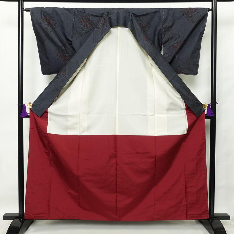 中古 本場大島紬 証紙あり 正絹 花柄 袷仕立て 身丈162cm 裄丈65cm 一部しつけ糸付き 青・紺_2