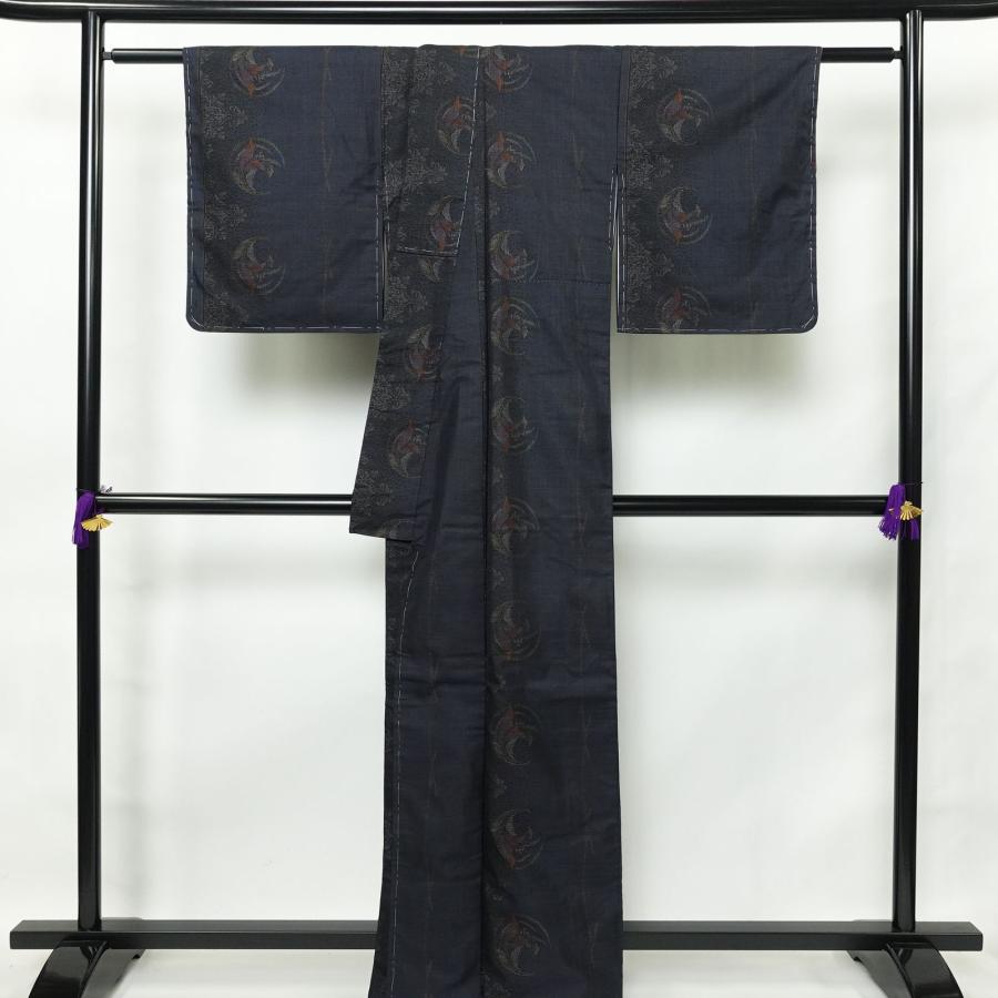 中古 本場大島紬 純泥染 良品 証紙あり しつけ糸付き 正絹 花柄 袷