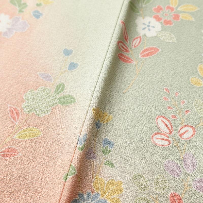 中古美品 訪問着 花柄刺繍模様 金彩 くすみ薄青色□ON70731-9