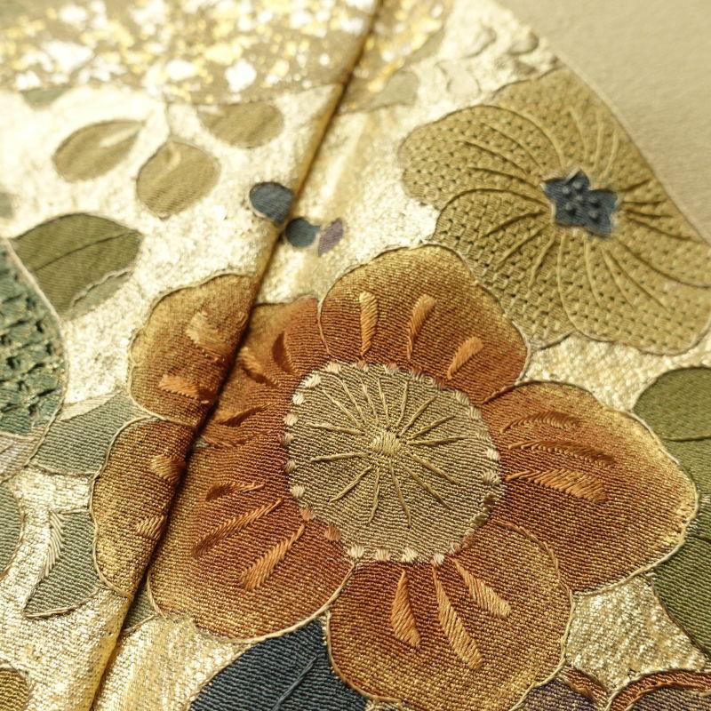 中古 訪問着 蘇州刺繍 証紙あり スワトウ刺繍 箔 共八掛 刺繍 良品 正絹