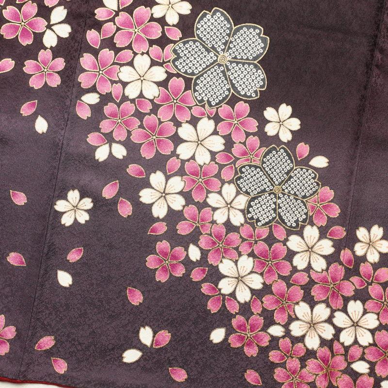 中古 訪問着 良品 金駒刺繍 金彩 正絹 花柄 桜 袷仕立て 紫・藤色 : 和