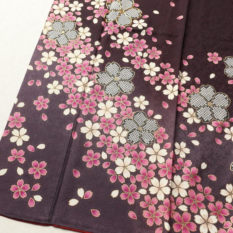 中古 訪問着 良品 金駒刺繍 金彩 正絹 花柄 桜 袷仕立て 紫・藤色 : 和