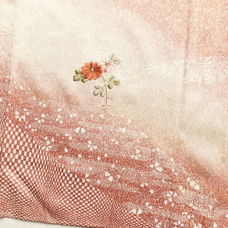 中古 訪問着 良品 正絹 刺繍 金彩 古典柄 袷仕立て 橙_14